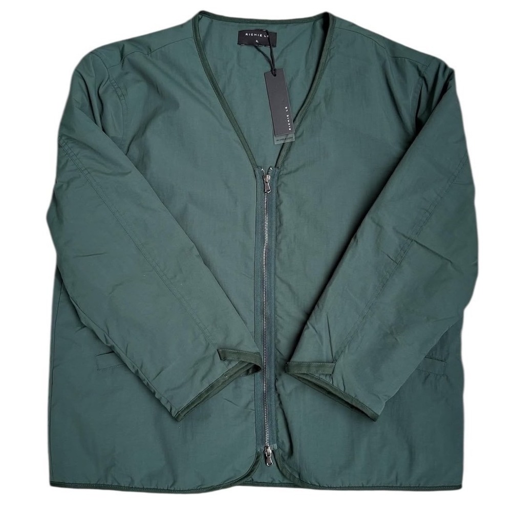 RICHIE LE Green Nylon Half Zip Up V Neck Jacket Men XL Streetwear Outerwear